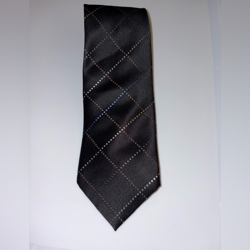 Kenneth Cole Black Pinestripe Checkered Tie